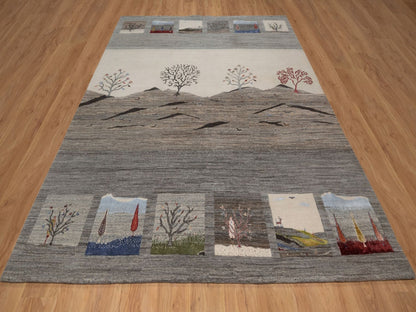 Gabbeh Modern / Contemporary hand-knotted wool rug in Gray, 8'2" x 10', SKU O092652 (view 2)