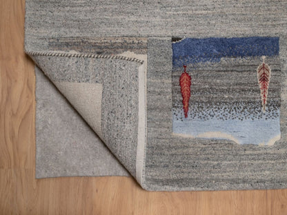 Gabbeh Modern / Contemporary hand-knotted wool rug in Gray, 8'2" x 10', SKU O092652 (view 4)