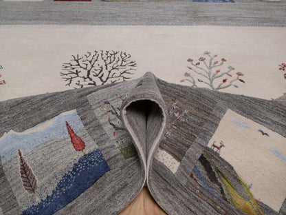 Gabbeh Modern / Contemporary hand-knotted wool rug in Gray, 8'2" x 10', SKU O092652 (view 5)
