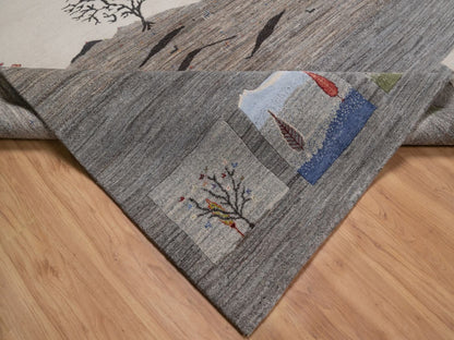 Gabbeh Modern / Contemporary hand-knotted wool rug in Gray, 8'2" x 10', SKU O092652 (view 6)
