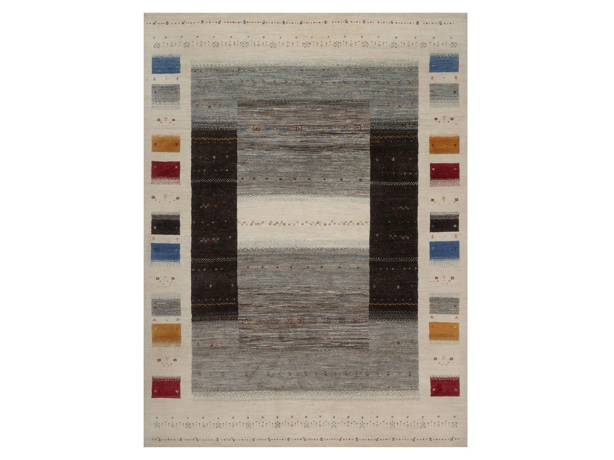 Gabbeh Modern / Contemporary hand-knotted wool rug in Ivory, 8'8" x 11'9", SKU O092653