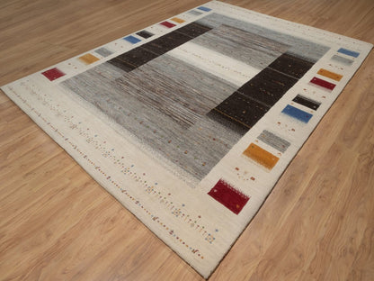Gabbeh Modern / Contemporary hand-knotted wool rug in Ivory, 8'8" x 11'9", SKU O092653 (view 3)