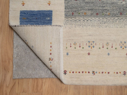 Gabbeh Modern / Contemporary hand-knotted wool rug in Ivory, 8'8" x 11'9", SKU O092653 (view 4)