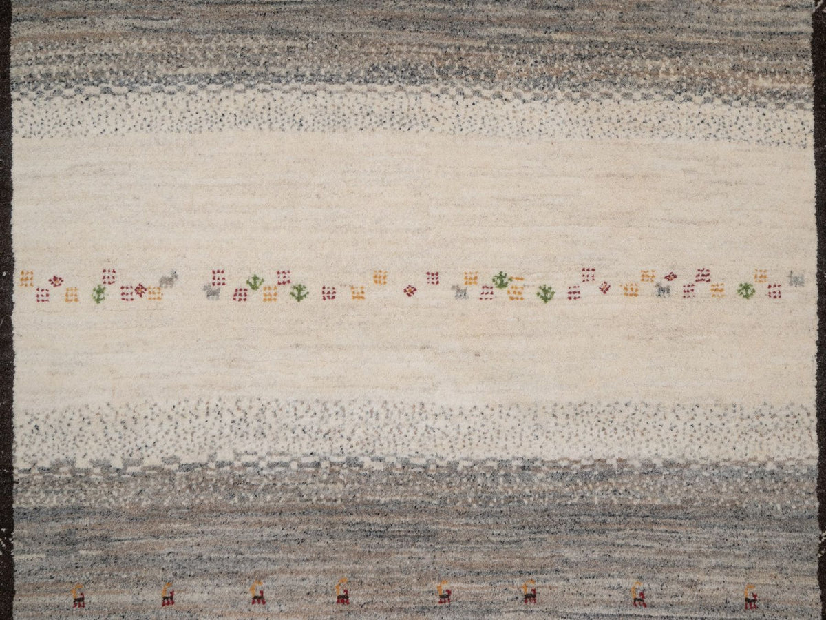 Gabbeh Modern / Contemporary hand-knotted wool rug in Ivory, 8'8" x 11'9", SKU O092653 (view 8)