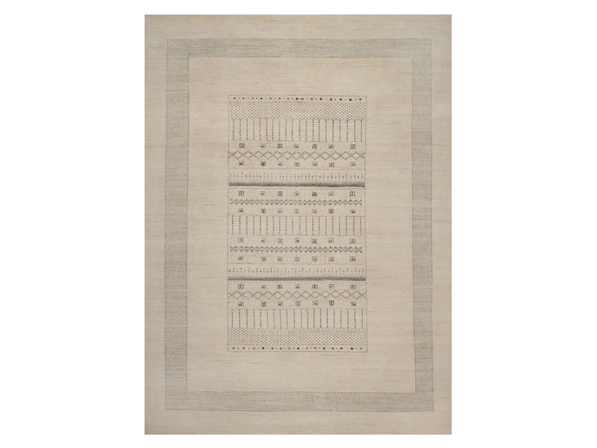 Gabbeh Modern / Contemporary hand-knotted wool rug in Ivory, 8'9" x 11'11", SKU O092654