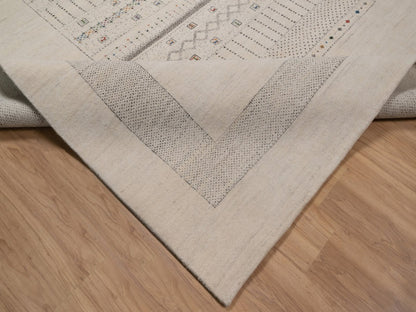 Gabbeh Modern / Contemporary hand-knotted wool rug in Ivory, 8'9" x 11'11", SKU O092654 (view 6)