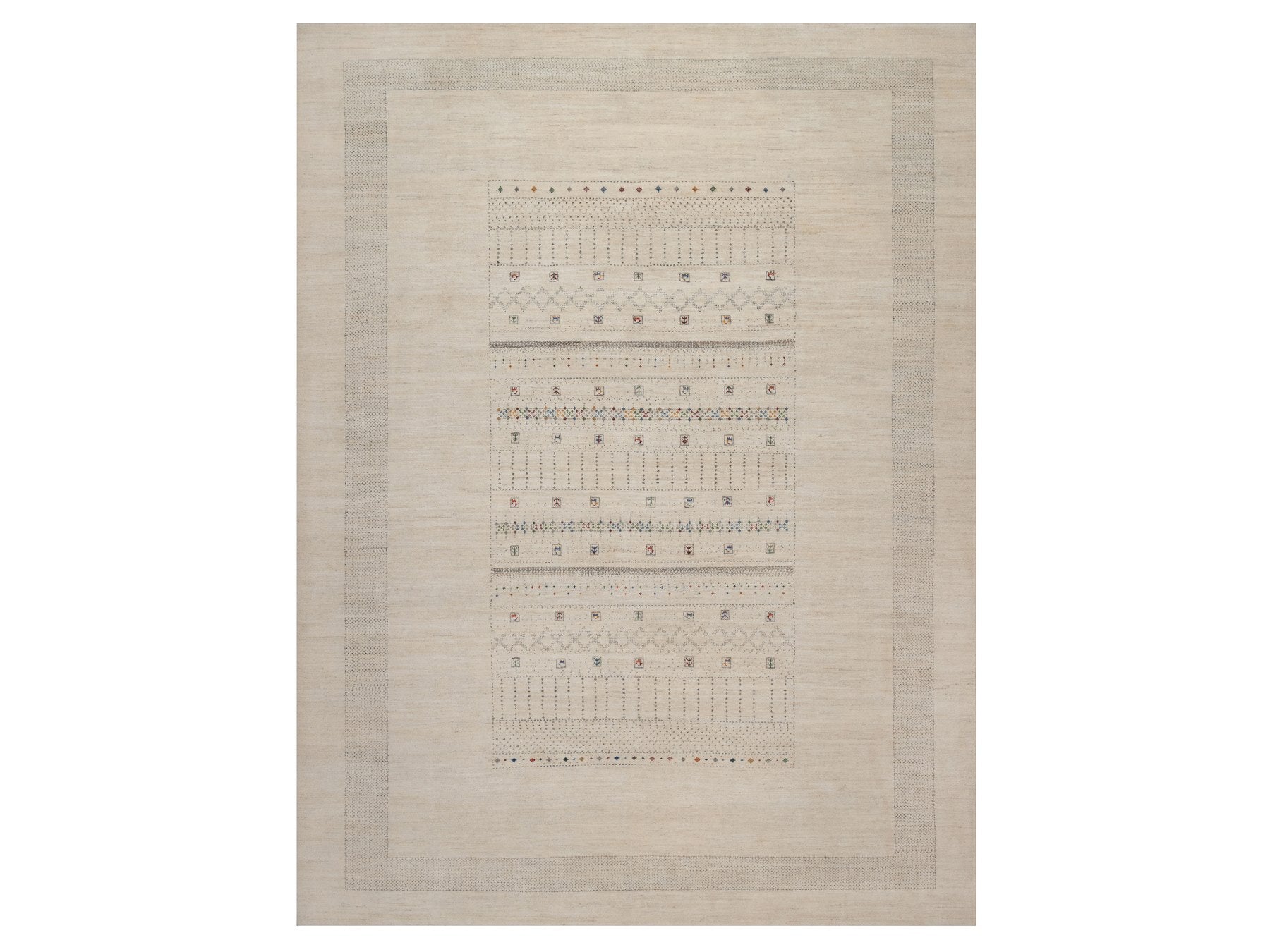 Gabbeh Modern / Contemporary hand-knotted wool rug in Ivory, 8'11" x 11'11", SKU O092655