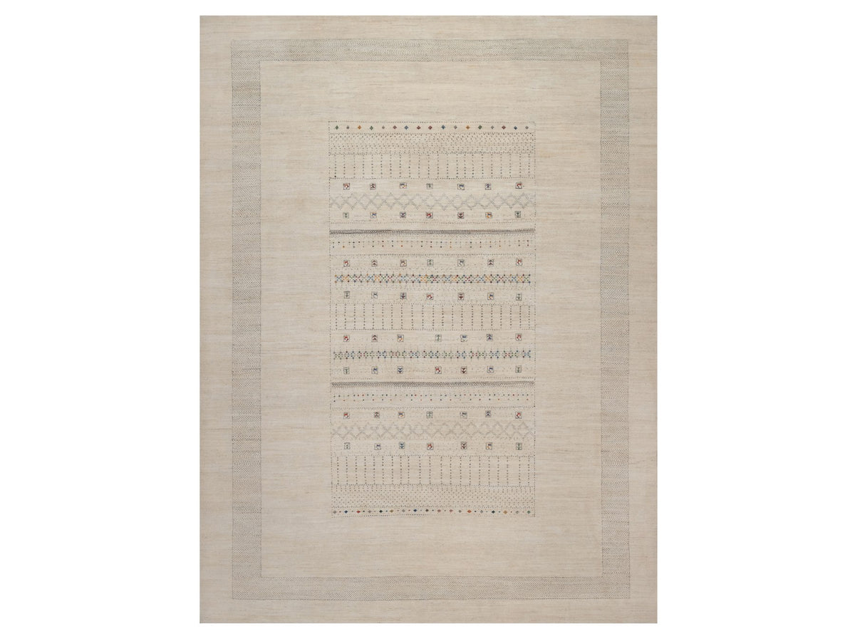 Gabbeh Modern / Contemporary hand-knotted wool rug in Ivory, 8'11" x 11'11", SKU O092655