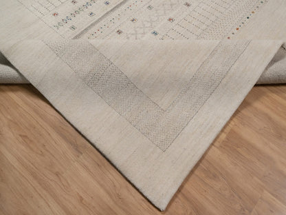 Gabbeh Modern / Contemporary hand-knotted wool rug in Ivory, 8'11" x 11'11", SKU O092655 (view 6)
