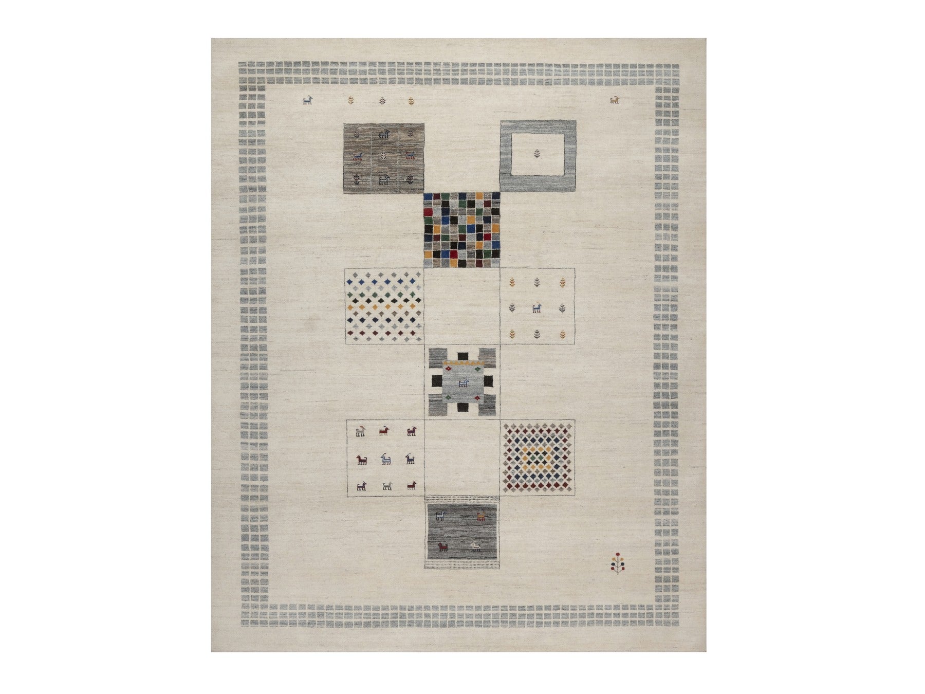 Gabbeh Modern / Contemporary hand-knotted wool rug in Ivory, 8' x 10', SKU O092656