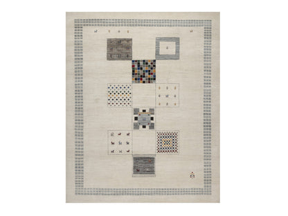 Gabbeh Modern / Contemporary hand-knotted wool rug in Ivory, 8' x 10', SKU O092656