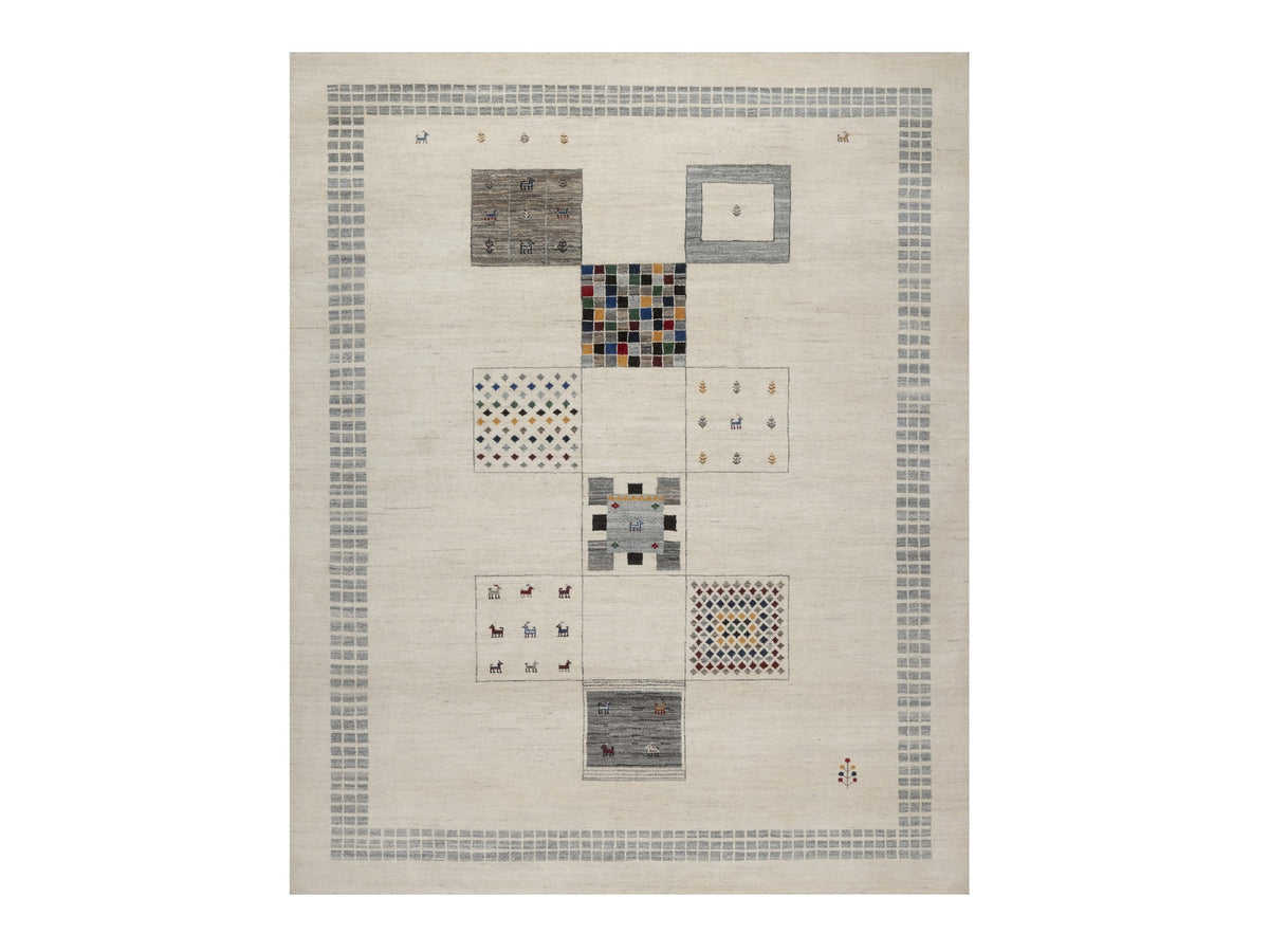 Gabbeh Modern / Contemporary hand-knotted wool rug in Ivory, 8' x 10', SKU O092656