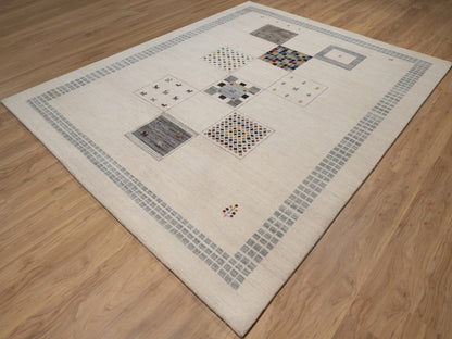Gabbeh Modern / Contemporary hand-knotted wool rug in Ivory, 8' x 10', SKU O092656 (view 3)