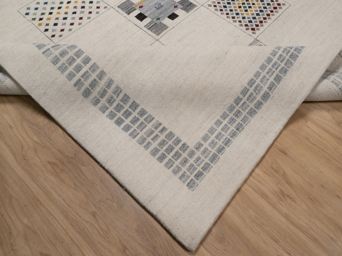 Gabbeh Modern / Contemporary hand-knotted wool rug in Ivory, 8' x 10', SKU O092656 (view 6)