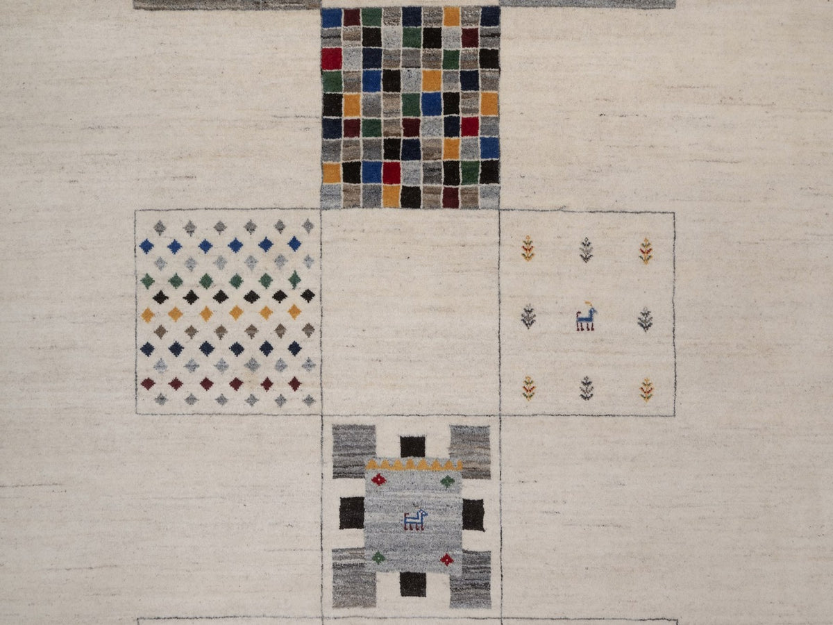 Gabbeh Modern / Contemporary hand-knotted wool rug in Ivory, 8' x 10', SKU O092656 (view 8)