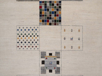 Gabbeh Modern / Contemporary hand-knotted wool rug in Ivory, 8' x 10', SKU O092656 (view 8)