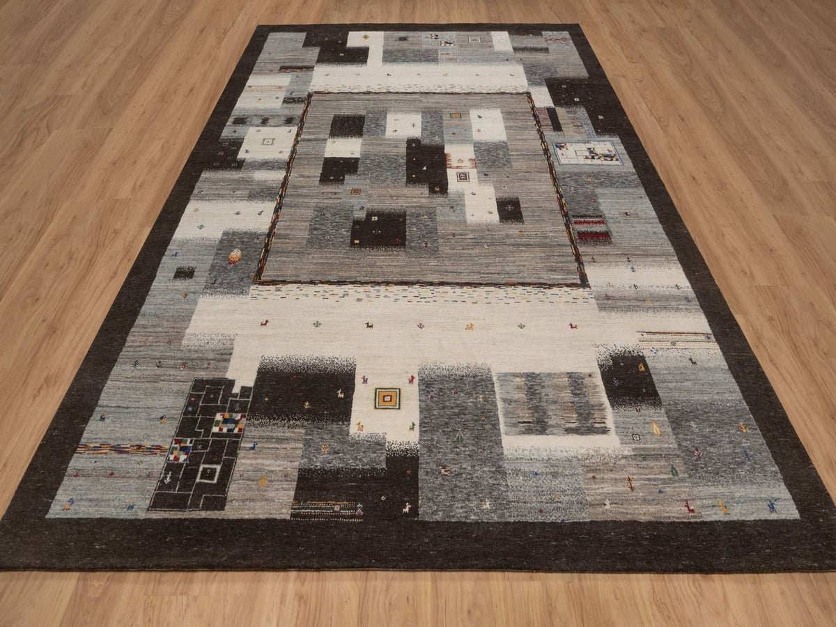 Gabbeh Modern / Contemporary hand-knotted wool rug in Brown, 8'2" x 11'6", SKU O092657 (view 2)