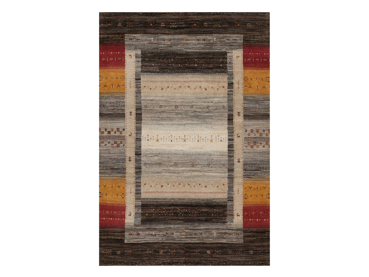 Gabbeh Modern / Contemporary hand-knotted wool rug in Brown, 5'4" x 8', SKU O092658