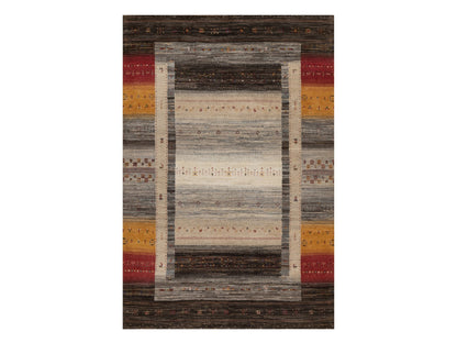 Gabbeh Modern / Contemporary hand-knotted wool rug in Brown, 5'4" x 8', SKU O092658