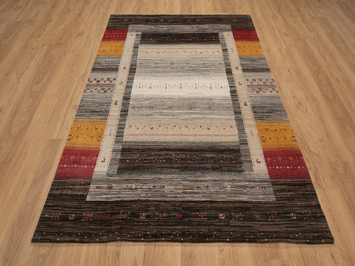 Gabbeh Modern / Contemporary hand-knotted wool rug in Brown, 5'4" x 8', SKU O092658 (view 2)