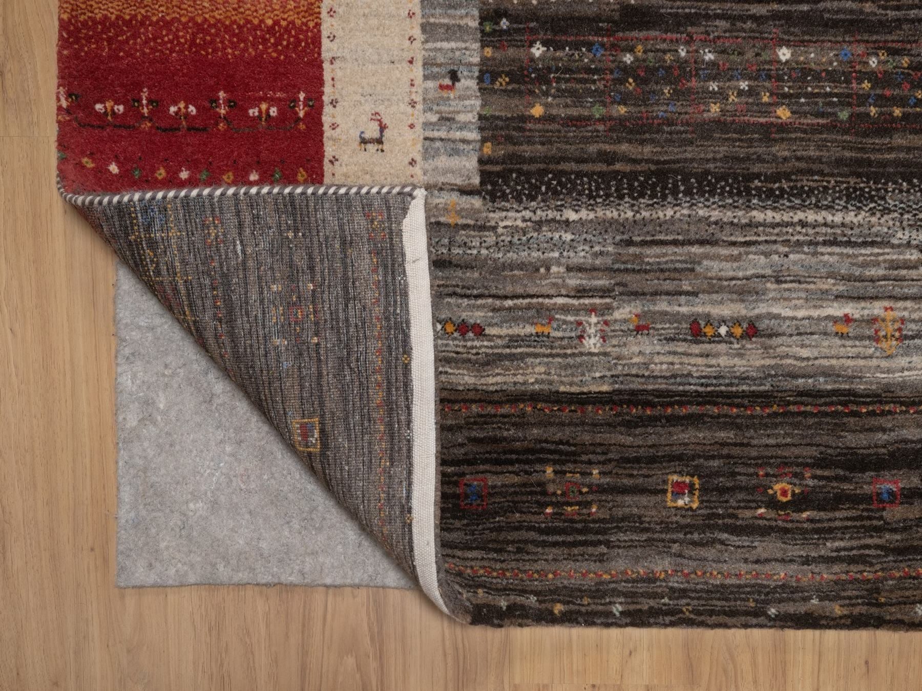 Gabbeh Modern / Contemporary hand-knotted wool rug in Brown, 5'4" x 8', SKU O092658 (view 3)