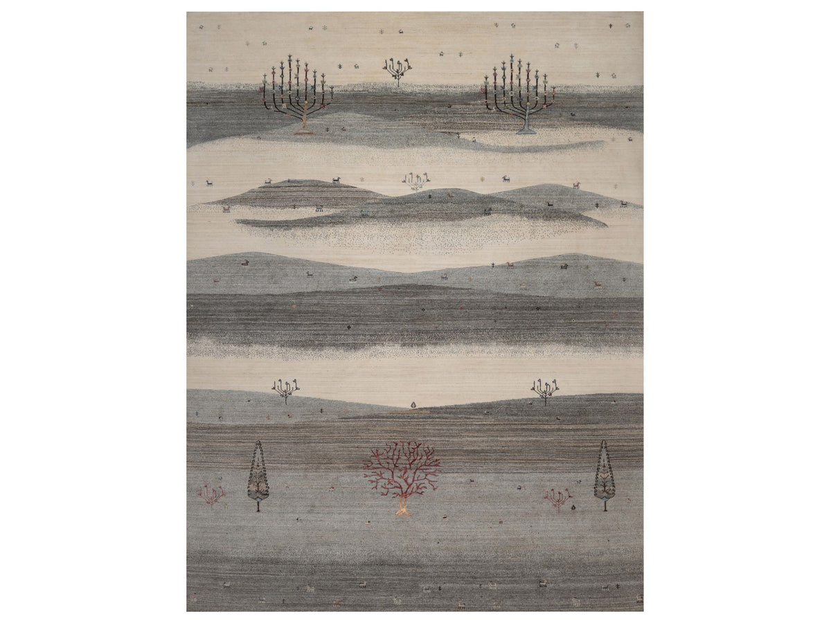 Gabbeh Modern / Contemporary hand-knotted wool rug in Gray, 9'10" x 13', SKU O092659