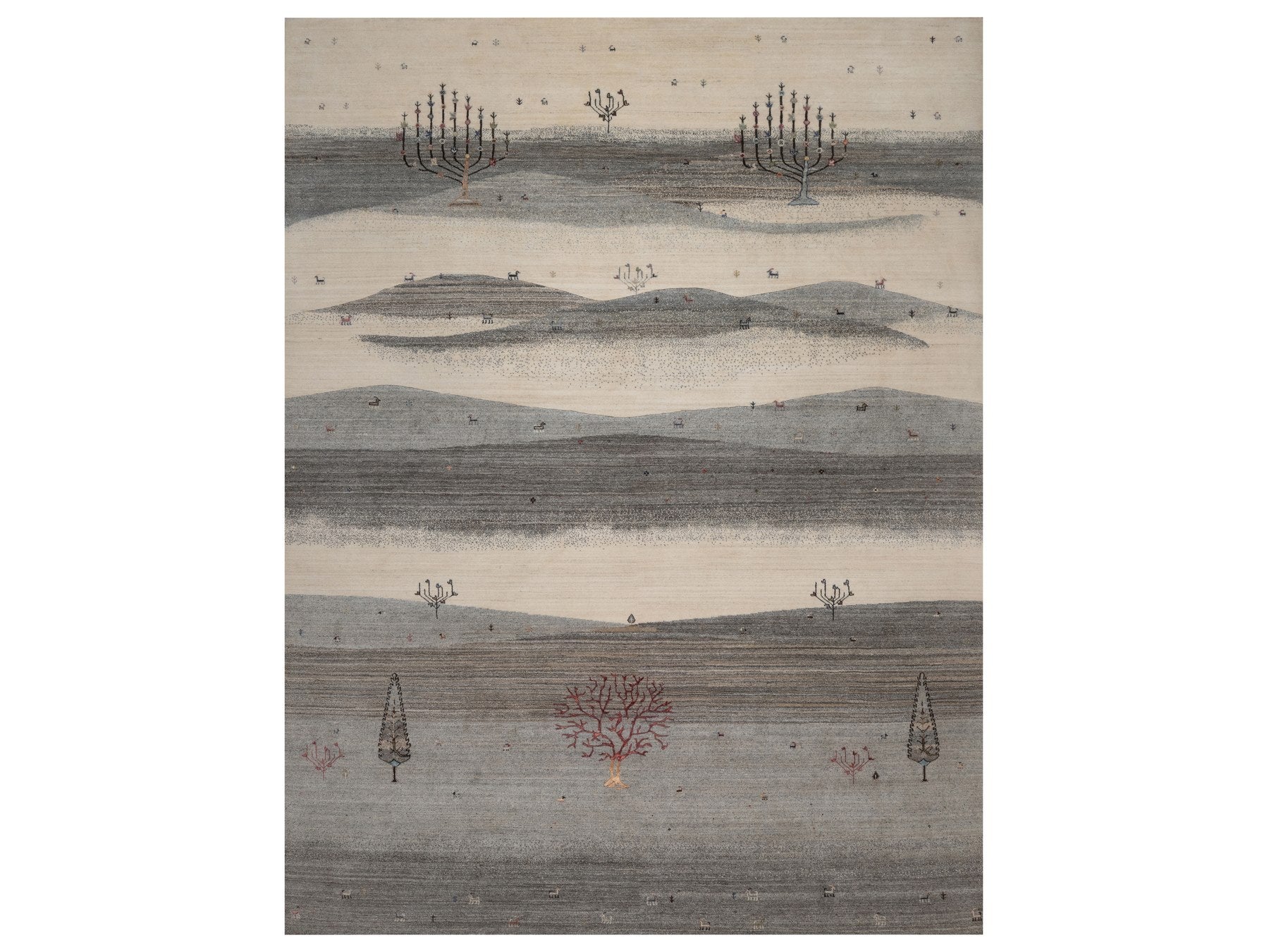 Gabbeh Modern / Contemporary hand-knotted wool rug in Gray, 9'10" x 13', SKU O092659