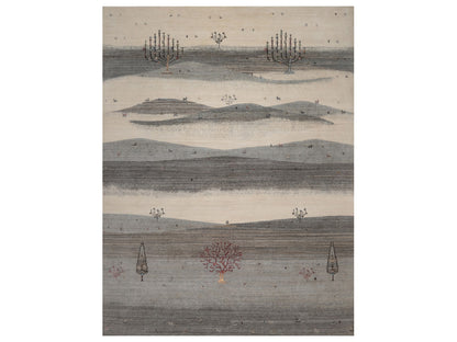 Gabbeh Modern / Contemporary hand-knotted wool rug in Gray, 9'10" x 13', SKU O092659