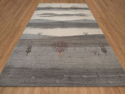 Gabbeh Modern / Contemporary hand-knotted wool rug in Gray, 9'10" x 13', SKU O092659 (view 2)