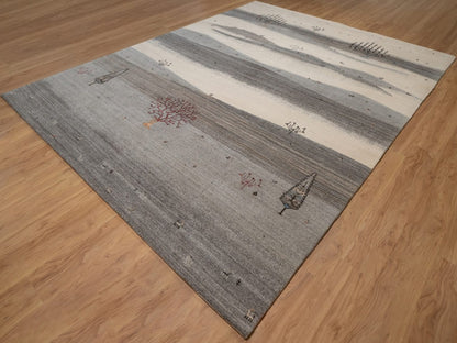 Gabbeh Modern / Contemporary hand-knotted wool rug in Gray, 9'10" x 13', SKU O092659 (view 3)