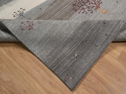 Gabbeh Modern / Contemporary hand-knotted wool rug in Gray, 9'10" x 13', SKU O092659 (view 6)