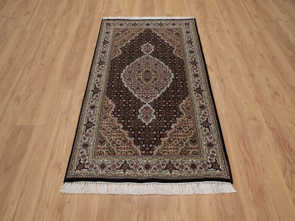 Tabriz hand-knotted wool rug in Black, 2'11" x 5'2", SKU O092673 (view 2)