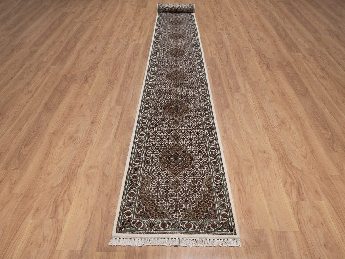 Tabriz hand-knotted wool runner in Ivory, 2'9" x 20'6", SKU O092676 (view 2)