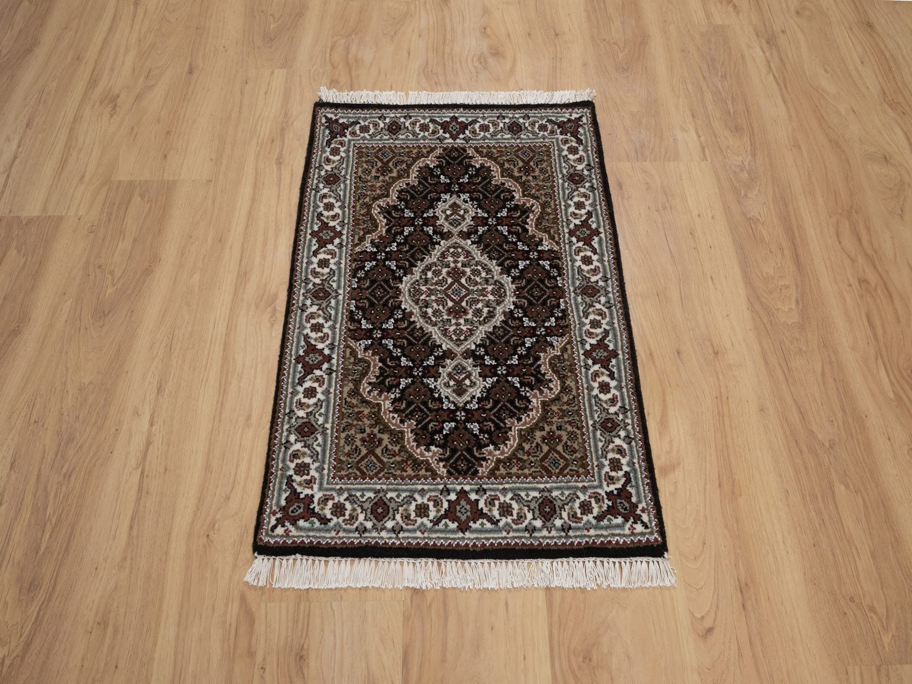 Tabriz hand-knotted wool rug in Black, 1'11" x 2'11", SKU O092683 (view 2)