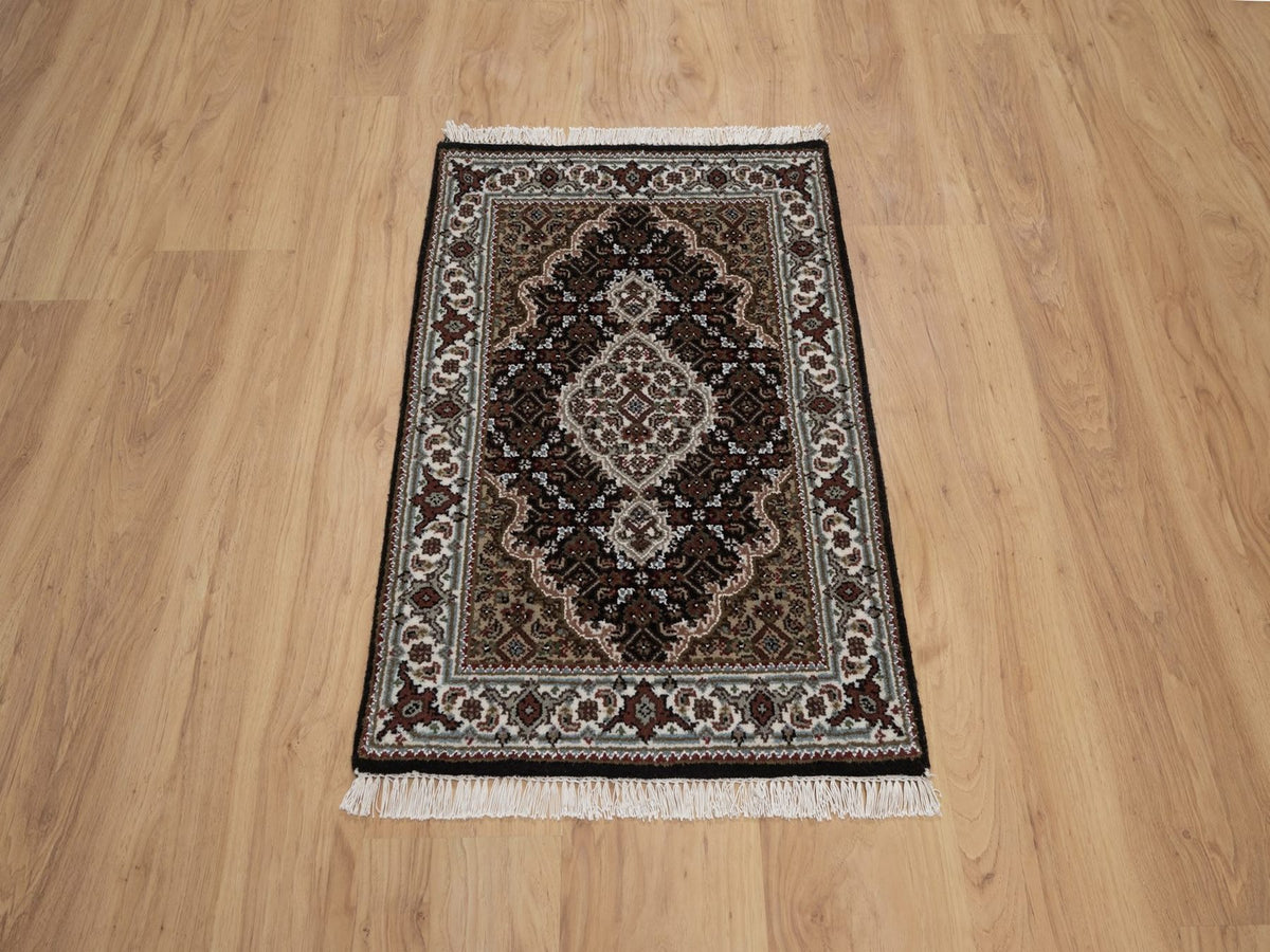 Tabriz hand-knotted wool rug in Black, 1'11" x 2'11", SKU O092683 (view 2)