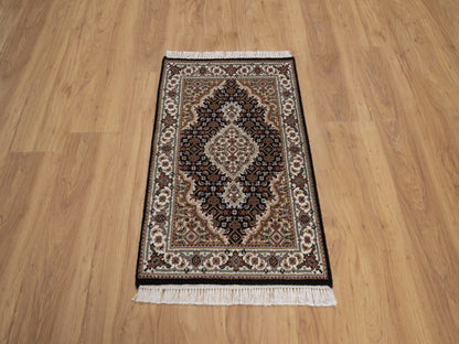 Tabriz hand-knotted wool rug in Black, 1'11" x 3', SKU O092684 (view 2)