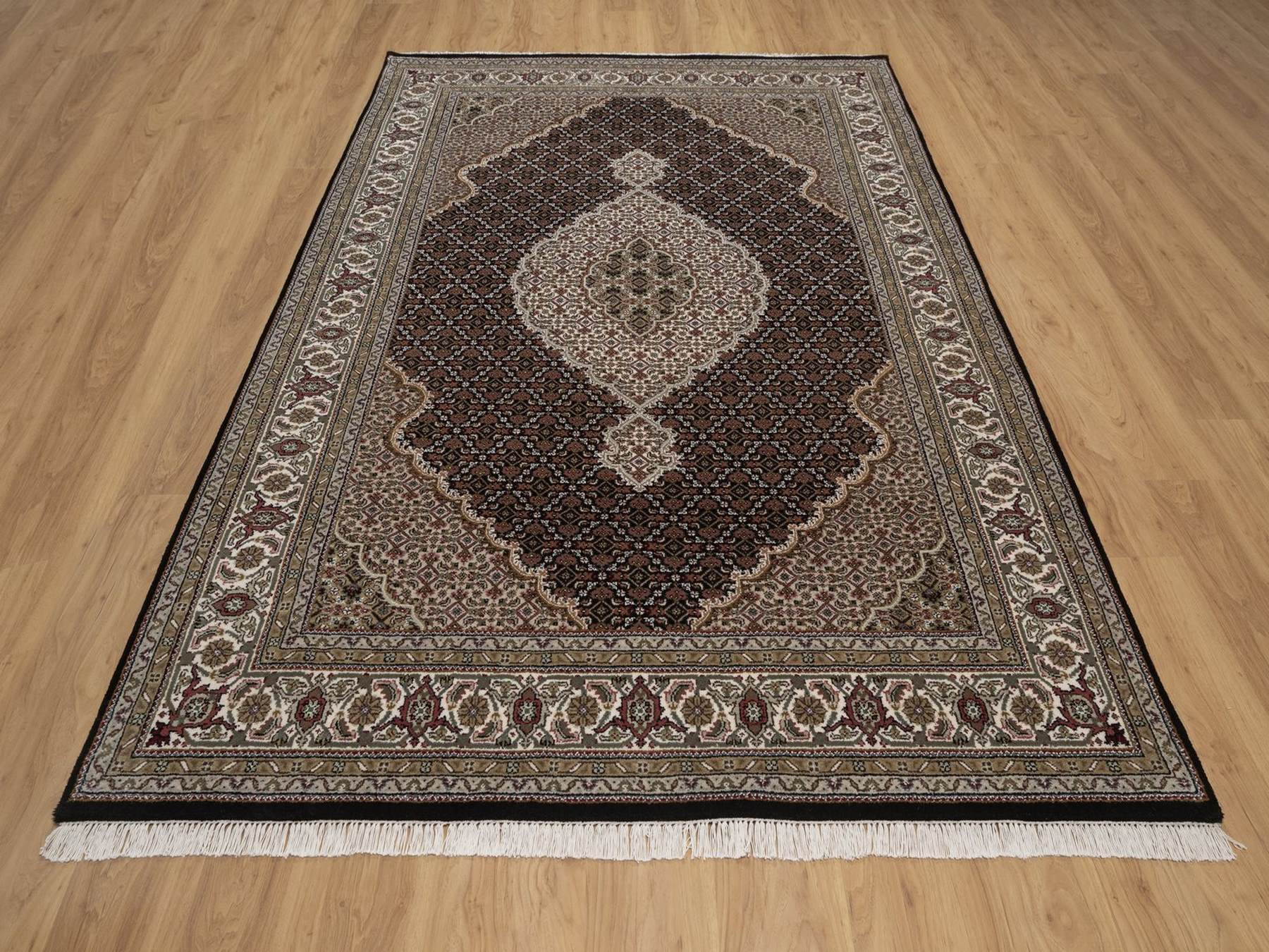 Tabriz hand-knotted wool rug in Black, 6'1" x 8'10", SKU O092692 (view 2)