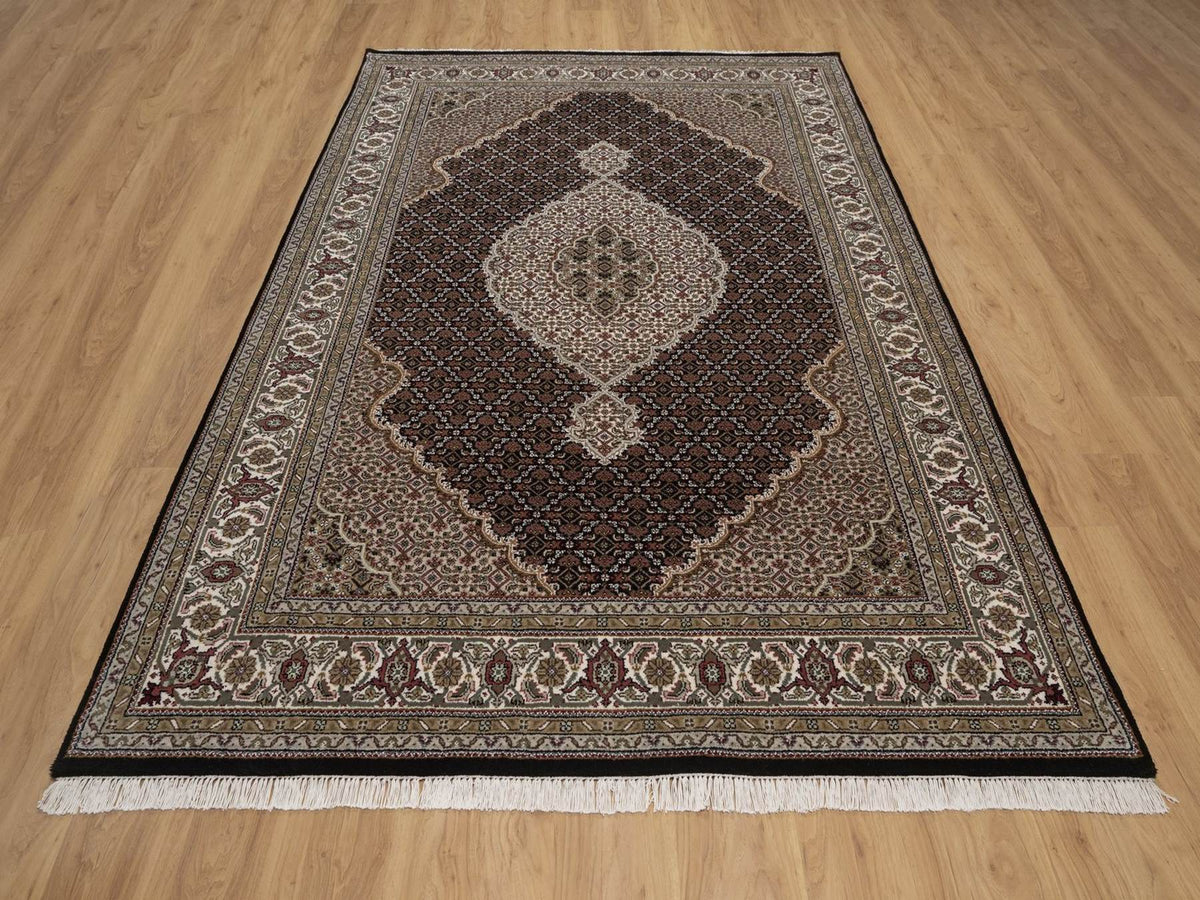 Tabriz hand-knotted wool rug in Black, 6'1" x 8'10", SKU O092692 (view 2)