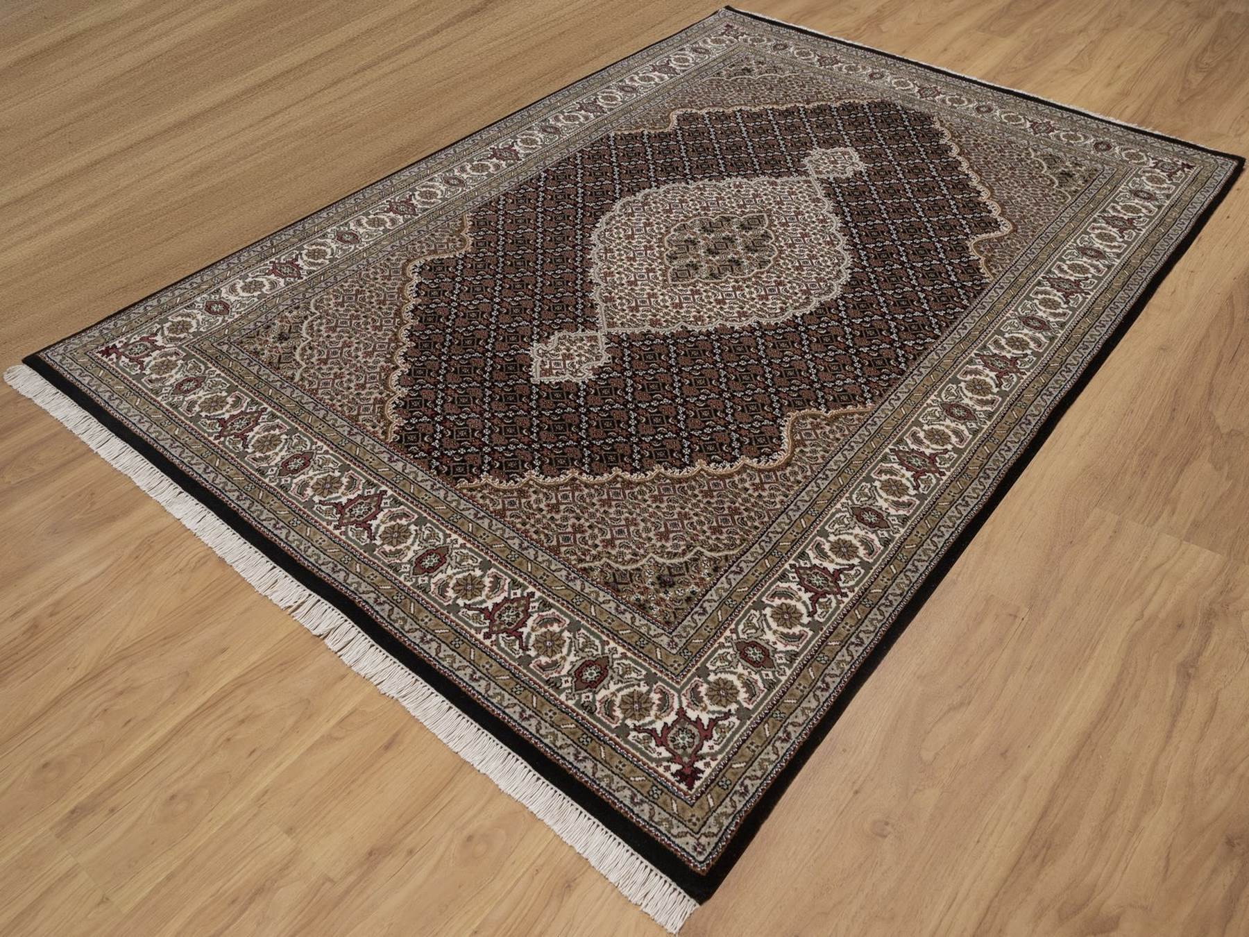 Tabriz hand-knotted wool rug in Black, 6'1" x 8'10", SKU O092692 (view 3)