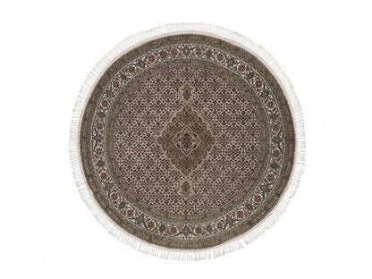 Tabriz hand-knotted wool rug in Ivory, 5' x 5', SKU O092693