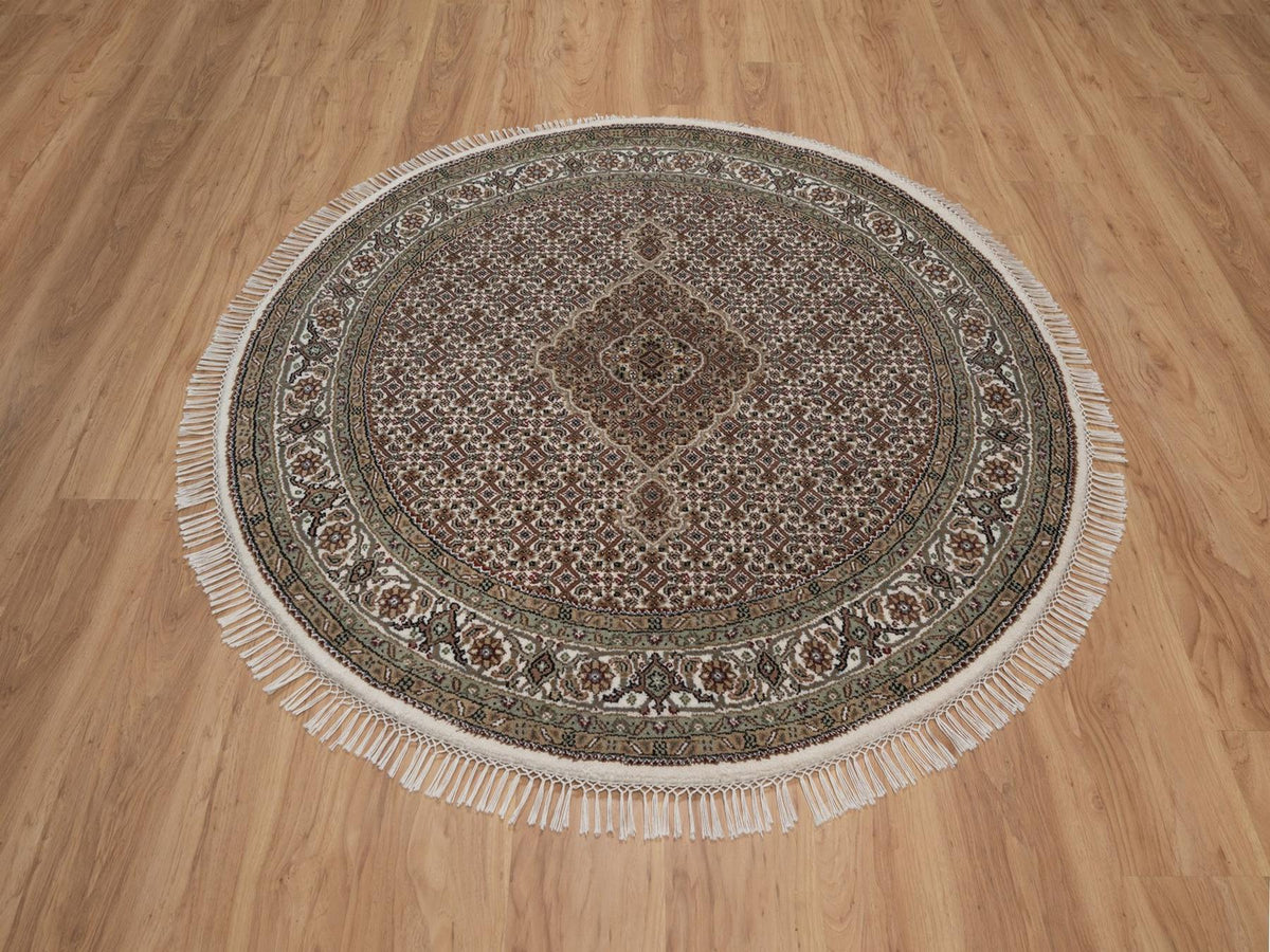 Tabriz hand-knotted wool rug in Ivory, 5' x 5', SKU O092693 (view 2)