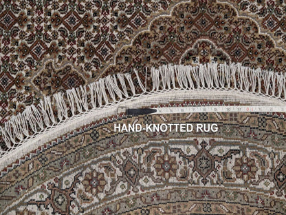 Tabriz hand-knotted wool rug in Ivory, 5' x 5', SKU O092693 (view 8)