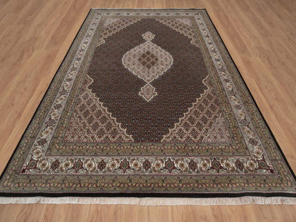 Tabriz hand-knotted wool rug in Black, 8'11" x 11'11", SKU O092694 (view 2)