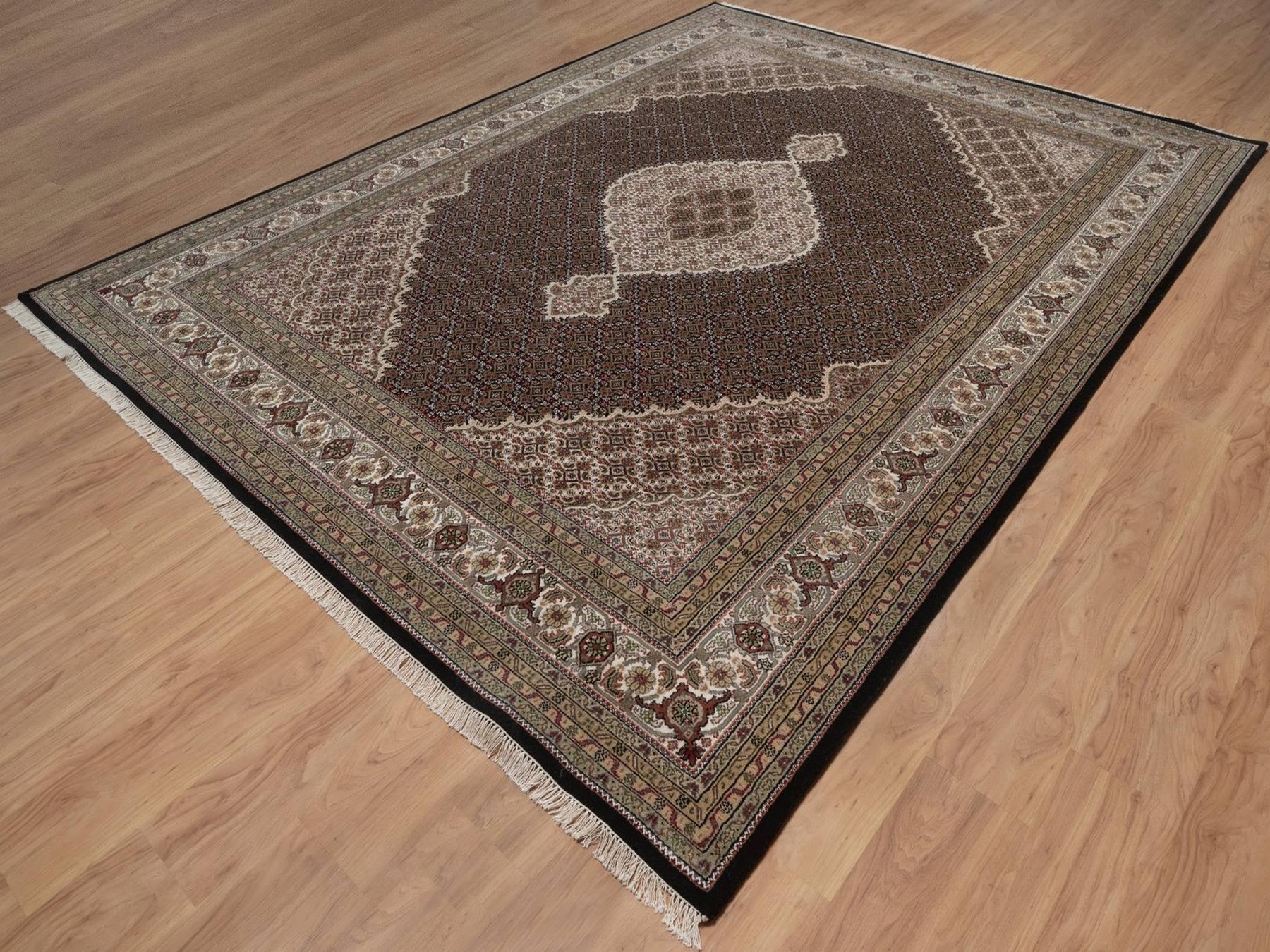Tabriz hand-knotted wool rug in Black, 8'11" x 11'11", SKU O092694 (view 3)