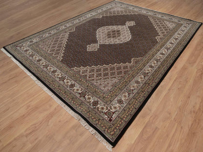 Tabriz hand-knotted wool rug in Black, 8'11" x 11'11", SKU O092694 (view 3)