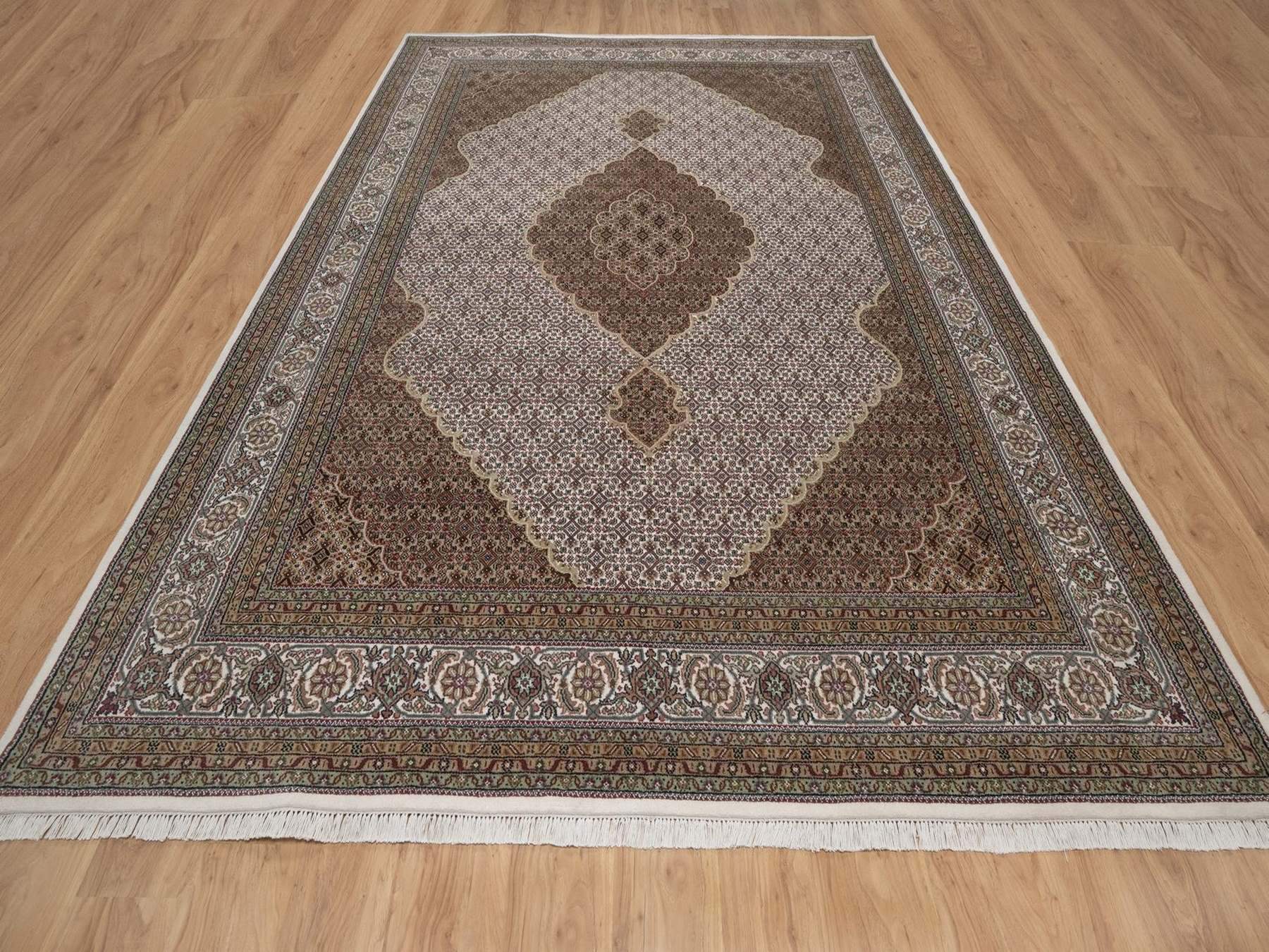 Tabriz hand-knotted wool rug in Ivory, 8'9" x 12'4", SKU O092695 (view 2)