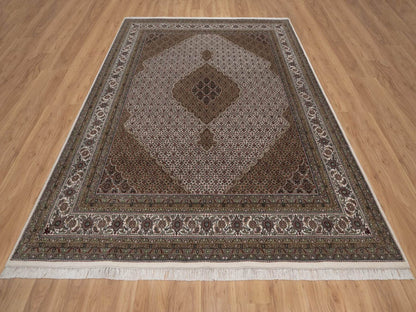 Tabriz hand-knotted wool rug in Ivory, 8' x 9'10", SKU O092697 (view 2)
