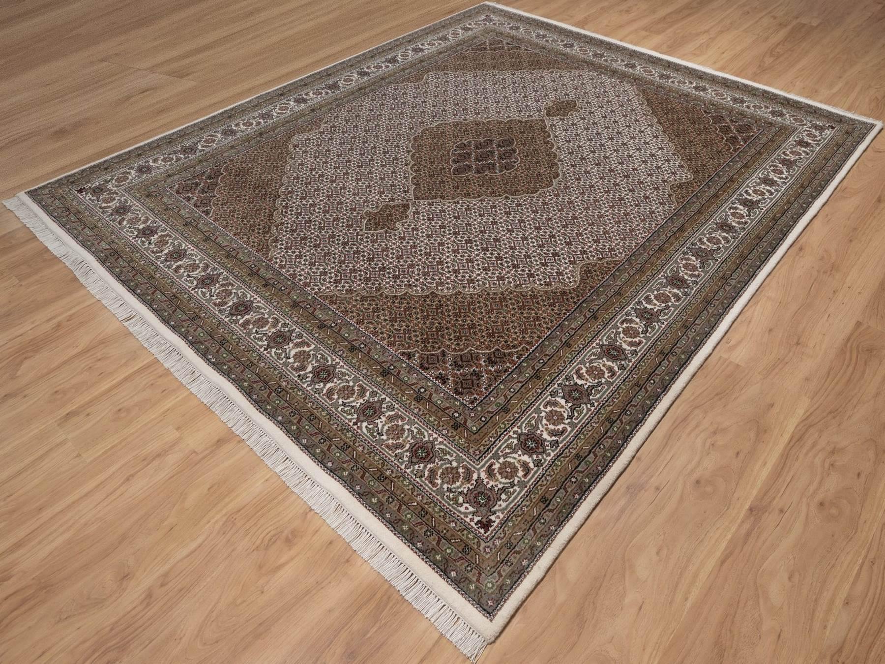 Tabriz hand-knotted wool rug in Ivory, 8' x 9'10", SKU O092697 (view 3)