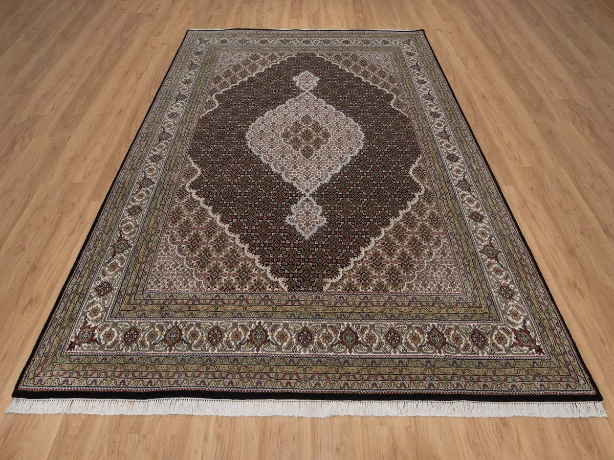 Tabriz hand-knotted wool rug in Black, 7'11" x 10'2", SKU O092698 (view 2)