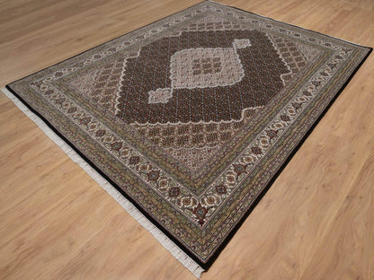 Tabriz hand-knotted wool rug in Black, 7'11" x 10'2", SKU O092698 (view 3)